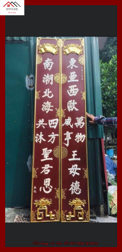 Câu đối thờ Mẫu chữ Đông Á Tây Âu/ Nam Triều Bắc Hải